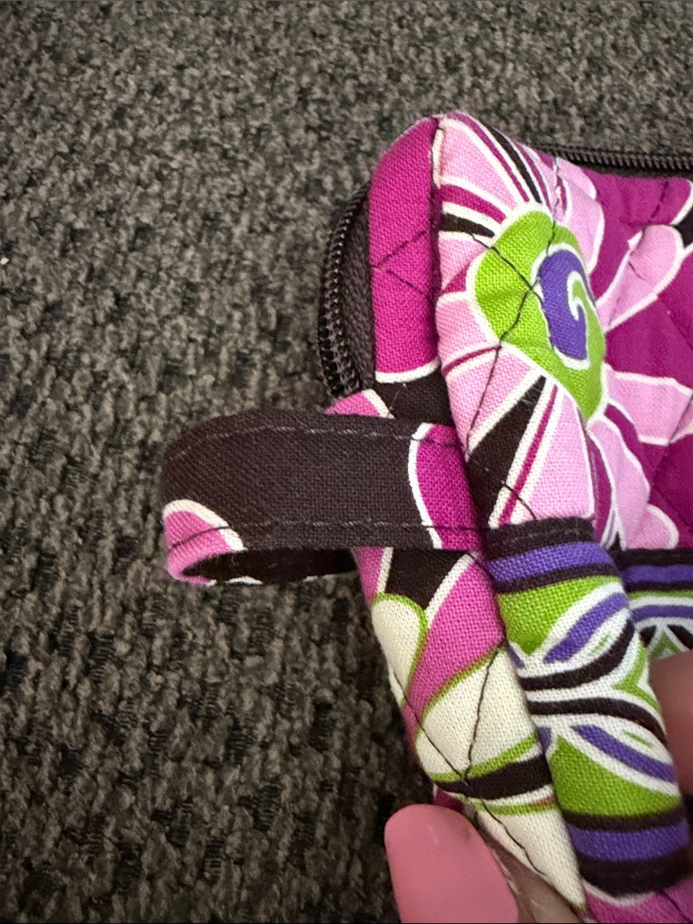 Vera Bradley purple Punch Floral Quilted Wristlet Pink,Green Purple on Brown - Picture 2 of 7
